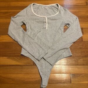 aerie light grey henley bodysuit